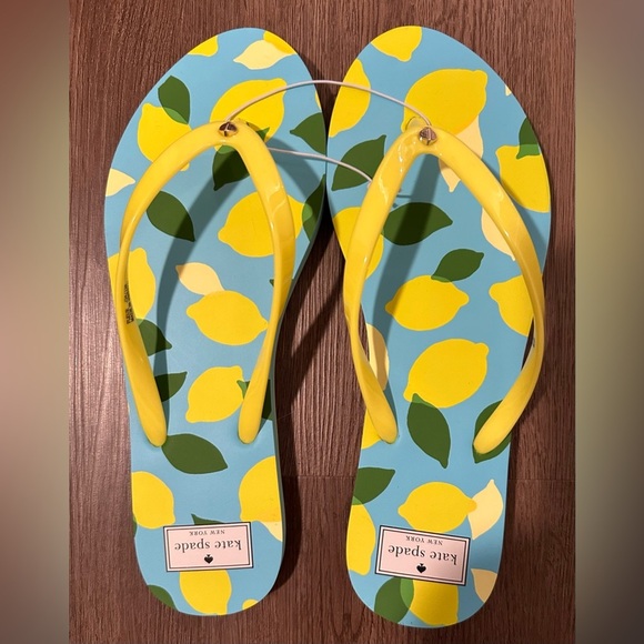 Kate Spade Blue and Yellow Lemon Flip Flops - Picture 1 of 8